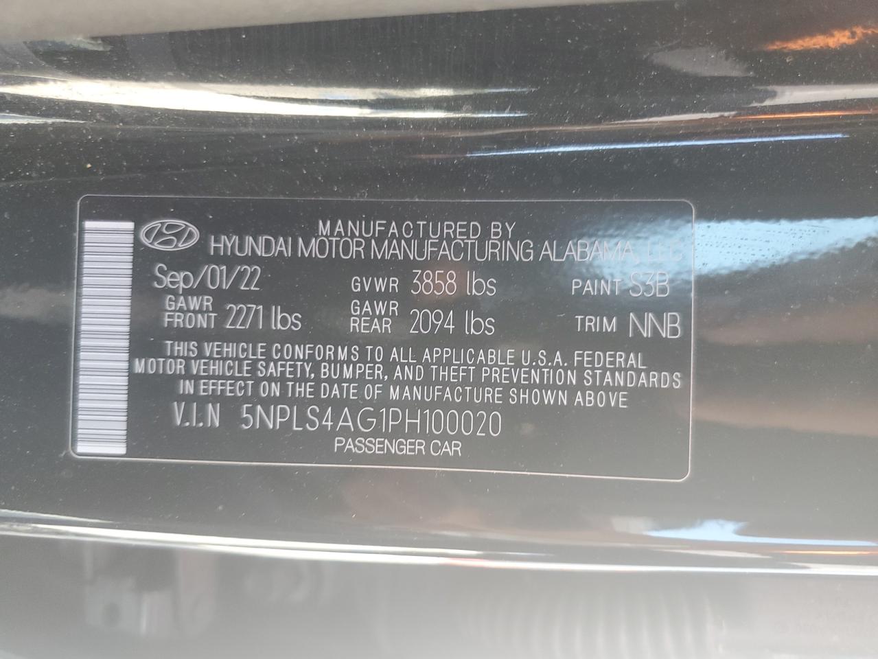 2023 HYUNDAI ELANTRA SEL VIN:5NPLS4AG1PH100020