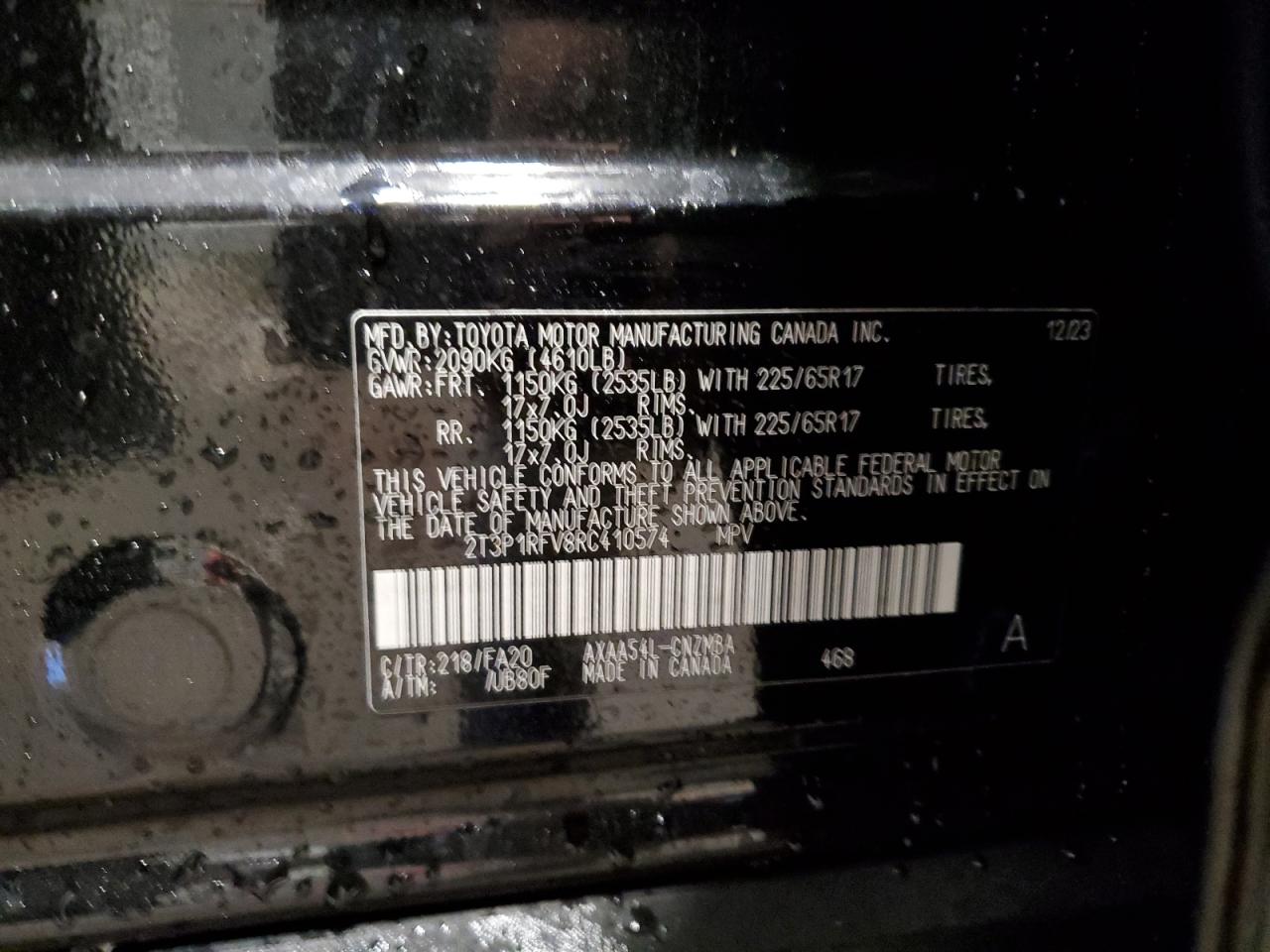 2024 TOYOTA RAV4 XLE VIN:2T3P1RFV8RC410574