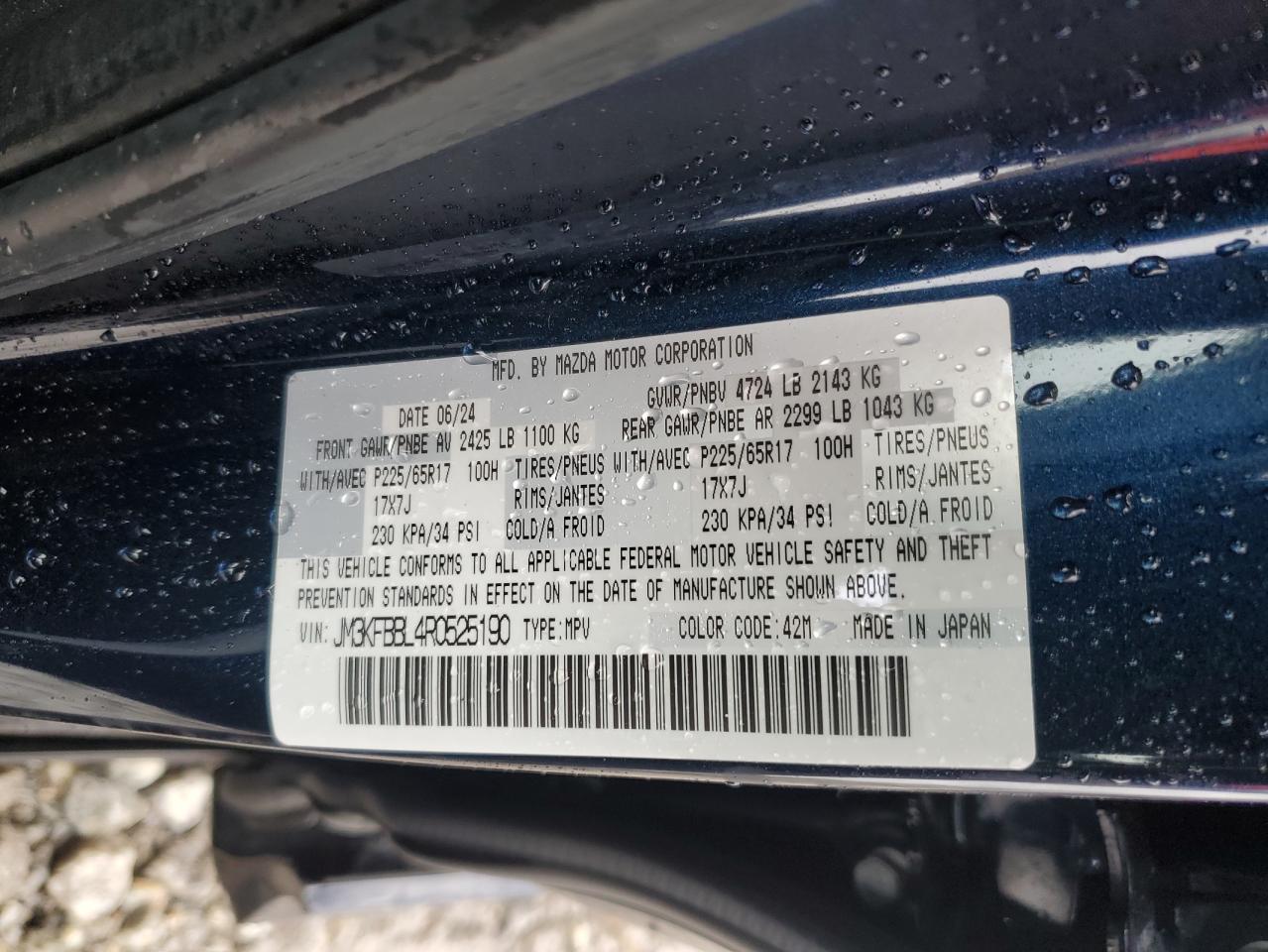 2024 MAZDA CX-5 SELECT VIN:JM3KFBBL4R0525190