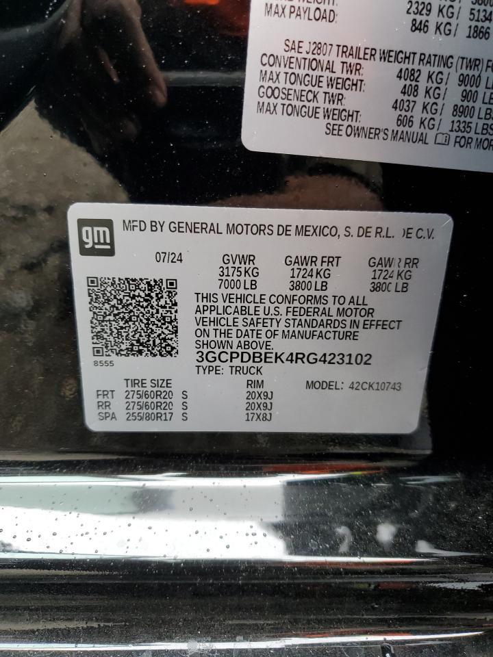 2024 CHEVROLET SILVERADO K1500 CUSTOM VIN:3GCPDBEK4RG423102