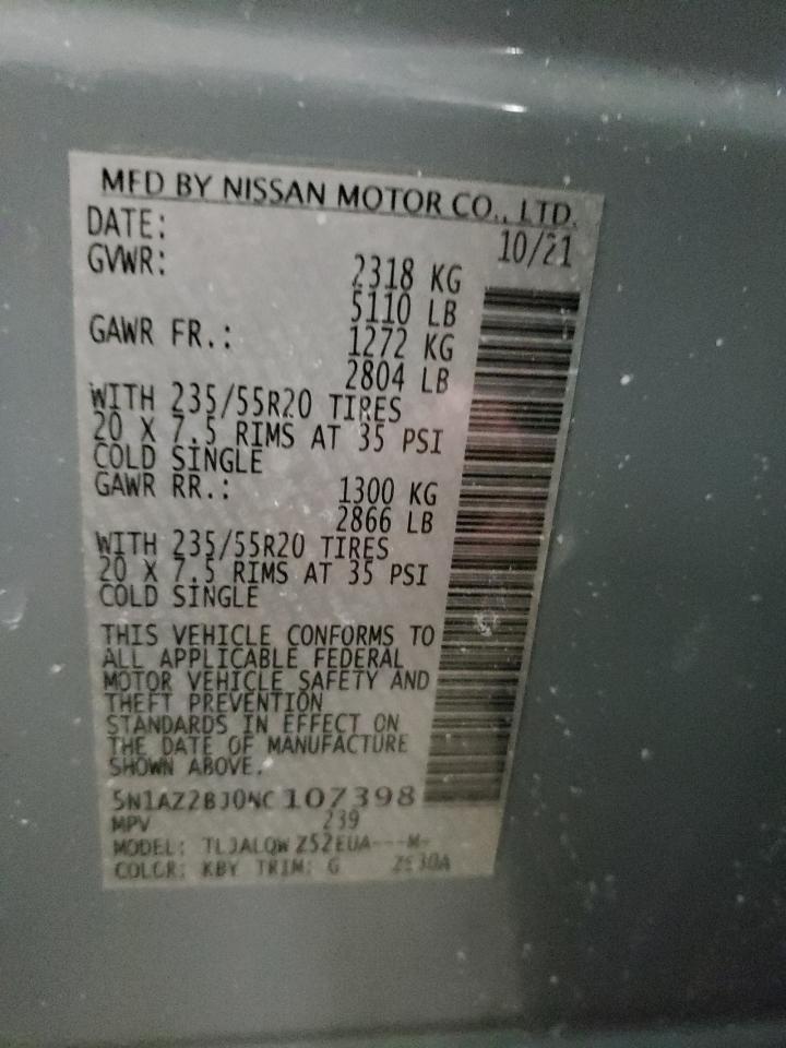 2022 NISSAN MURANO SV VIN:5N1AZ2BJ0NC107398