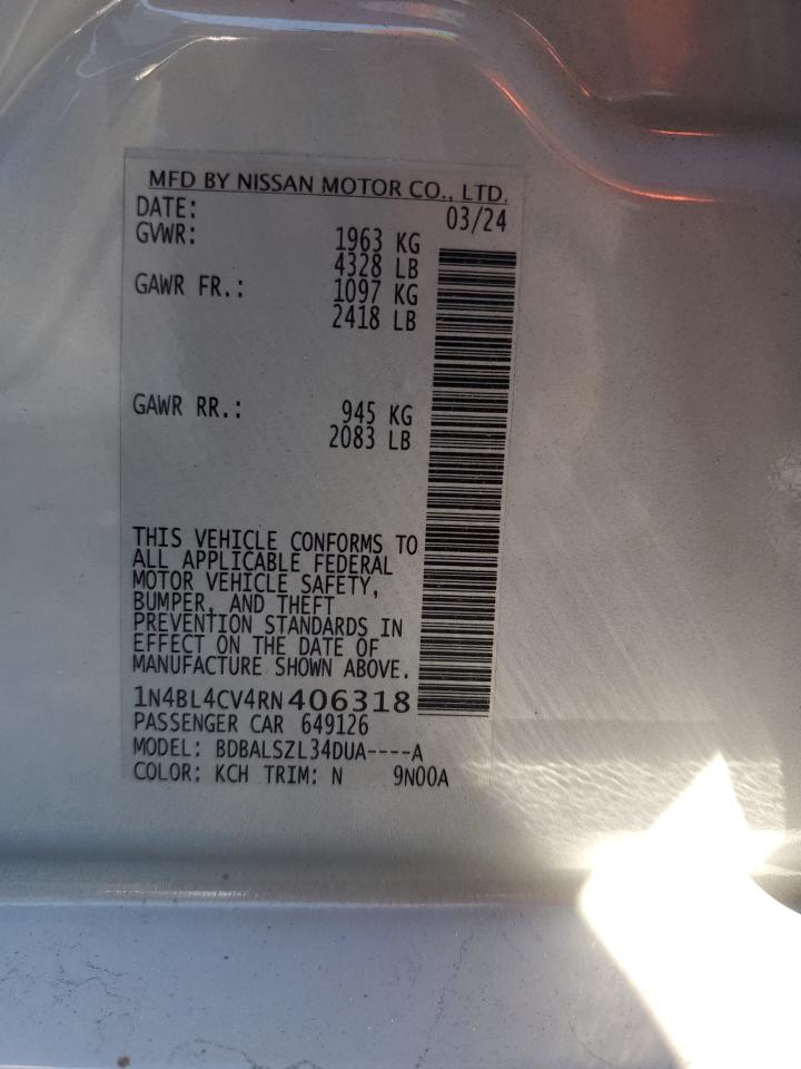 2024 NISSAN ALTIMA SR VIN:1N4BL4CV4RN406318