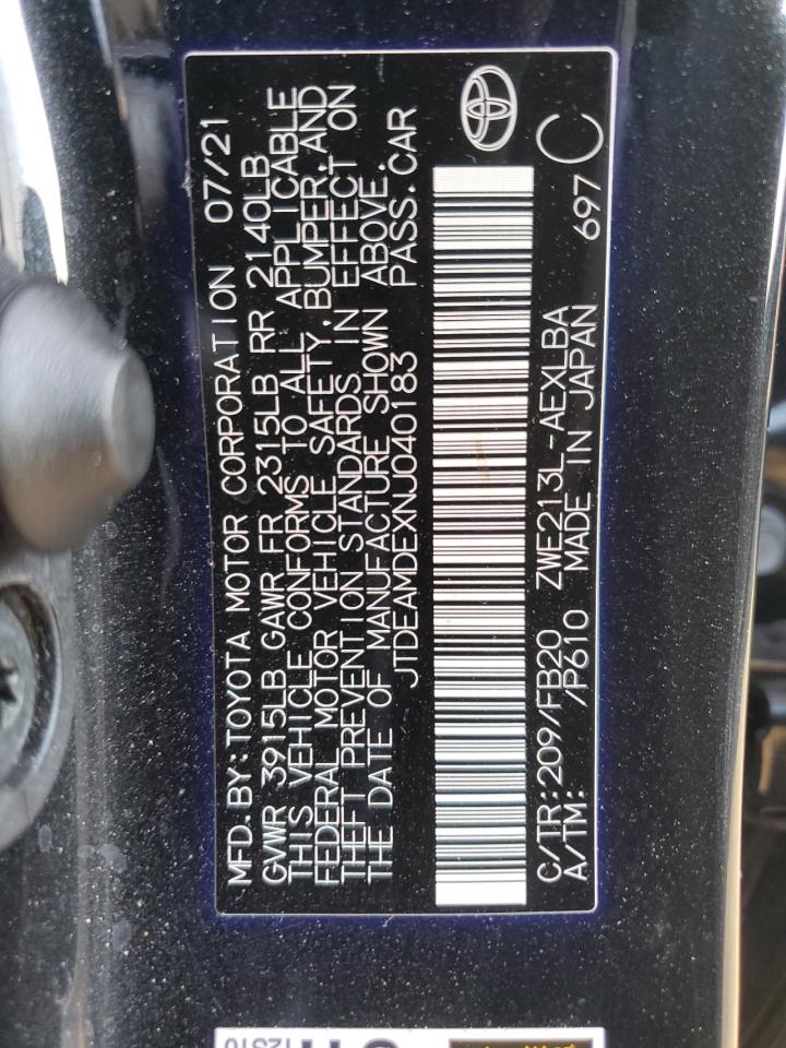 2022 TOYOTA COROLLA LE VIN:JTDEAMDEXNJ040183