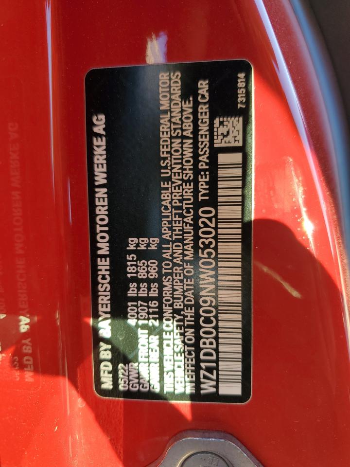 2022 TOYOTA SUPRA BASE VIN:WZ1DB0C09NW053020