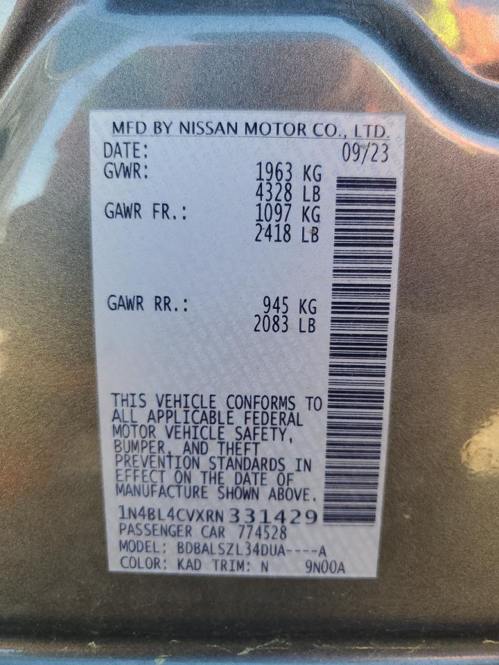 2024 NISSAN ALTIMA SR VIN:1N4BL4CVXRN331429