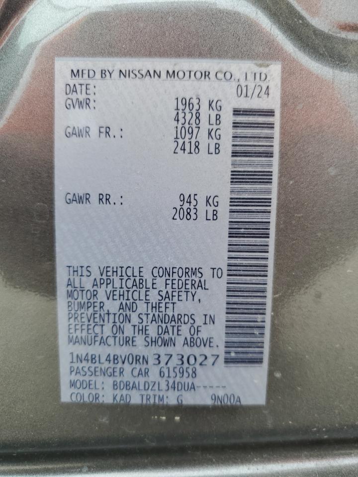 2024 NISSAN ALTIMA S VIN:1N4BL4BV0RN373027