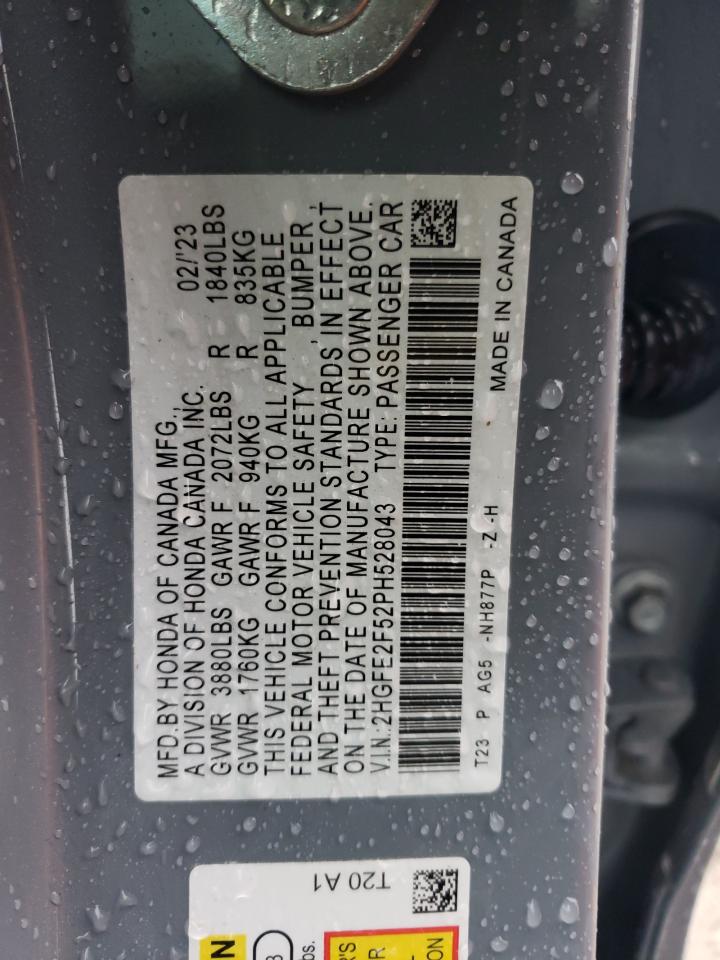 2023 HONDA CIVIC SPORT VIN:2HGFE2F52PH528043