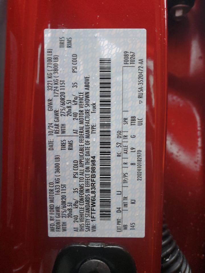2024 FORD F150 KING RANCH VIN:1FTFW6L83RFB98984