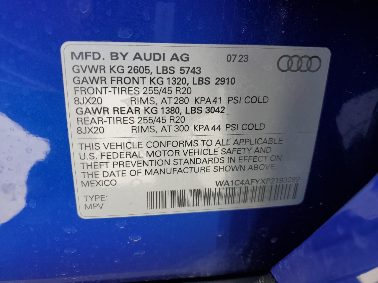 2023 AUDI SQ5 PRESTIGE VIN:WA1C4AFYXP2193299