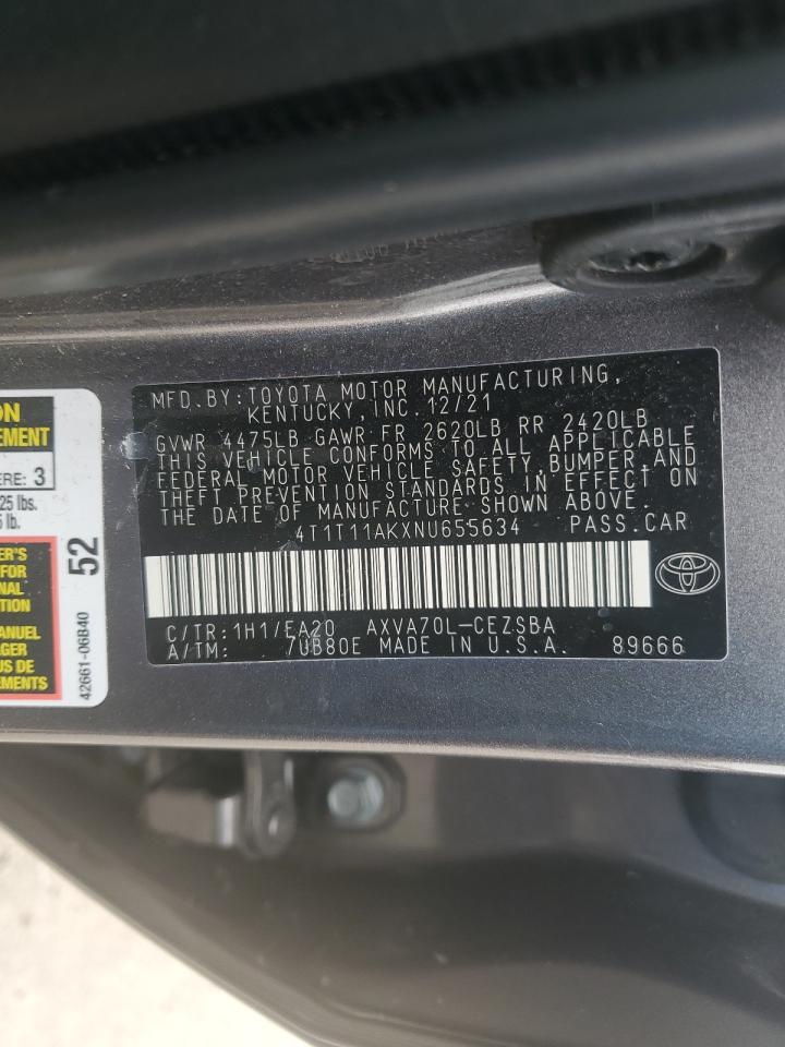 2022 TOYOTA CAMRY SE VIN:4T1T11AKXNU655634