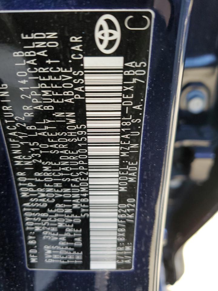 2023 TOYOTA COROLLA LE VIN:5YFB4MDE2PP001595