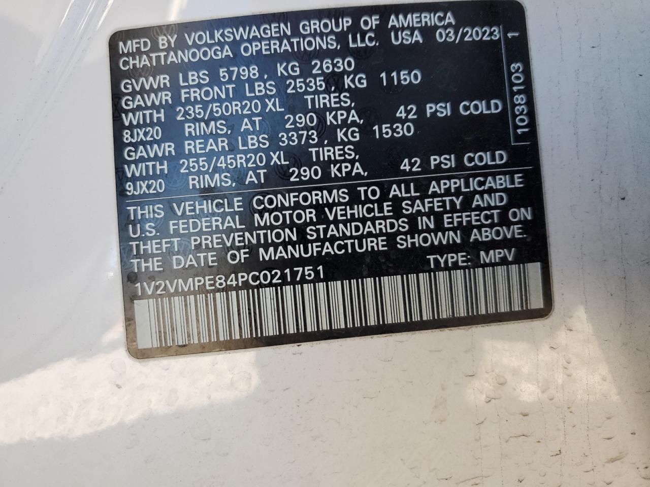 2023 VOLKSWAGEN ID.4 PRO S VIN:1V2VMPE84PC021751