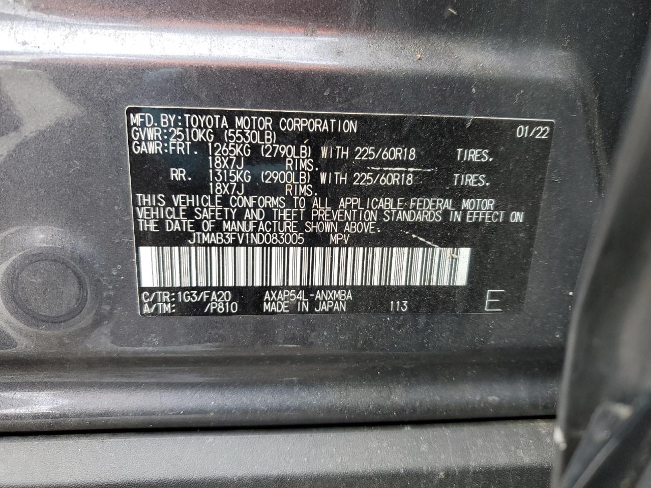 2022 TOYOTA RAV4 PRIME SE VIN:JTMAB3FV1ND083005