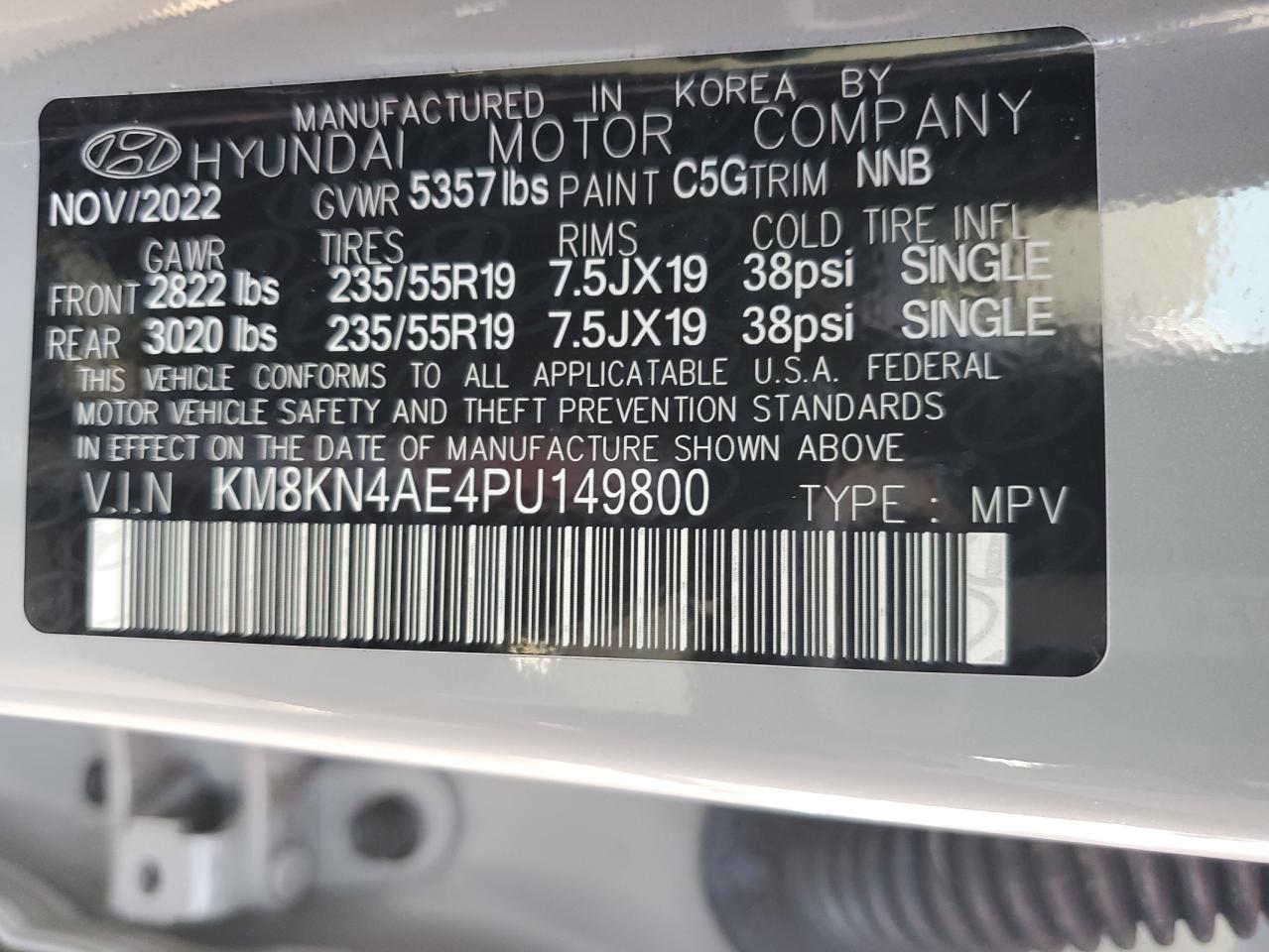 2023 HYUNDAI IONIQ 5 SEL VIN:KM8KN4AE4PU149800