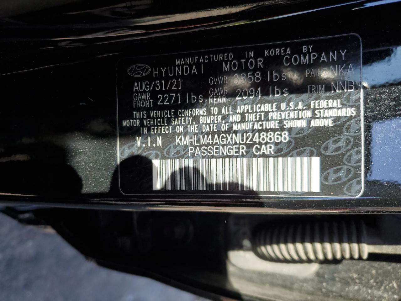 2022 HYUNDAI ELANTRA SEL VIN:KMHLM4AGXNU248868