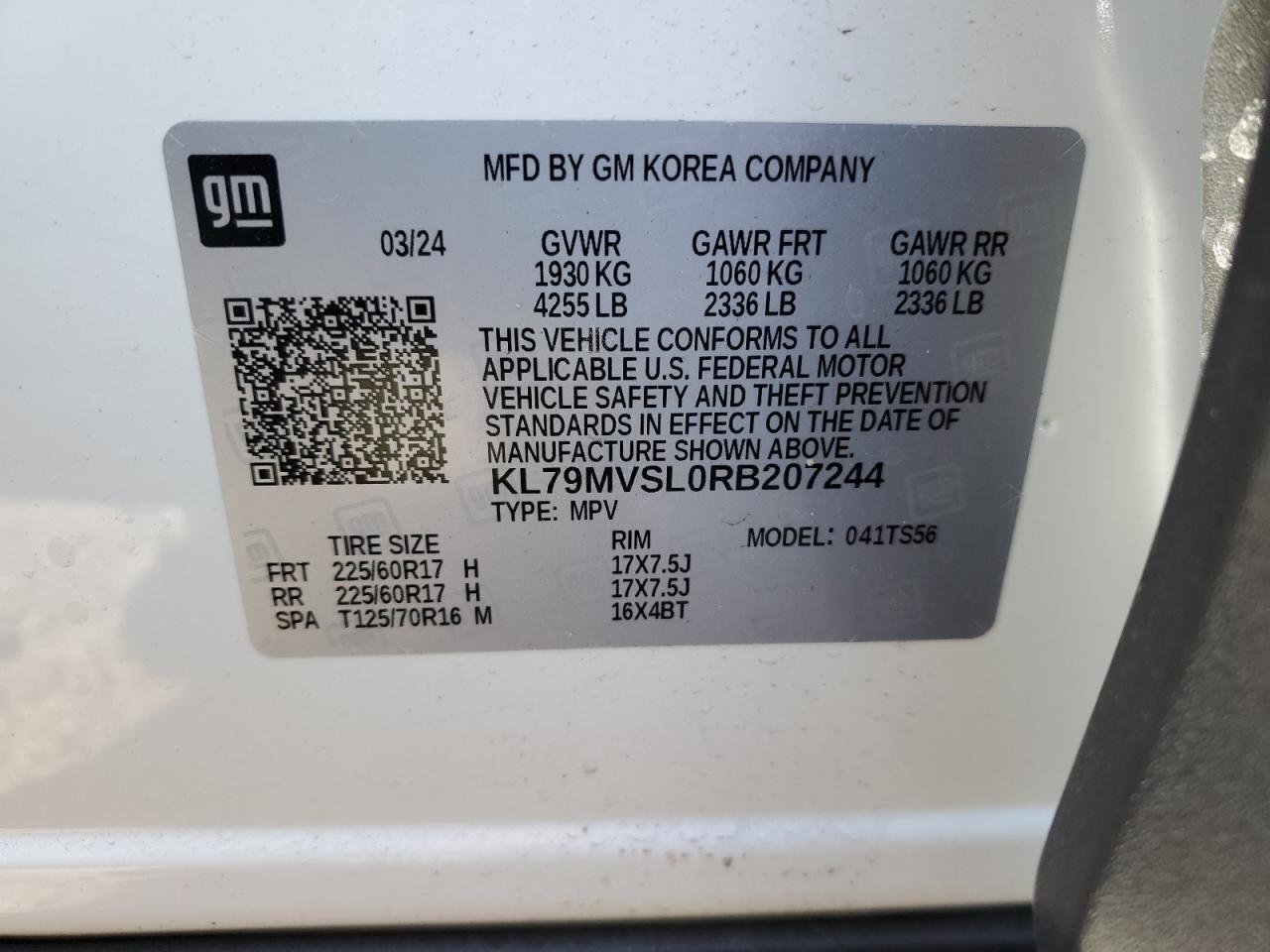 2024 CHEVROLET TRAILBLAZER ACTIV VIN:KL79MVSL0RB207244