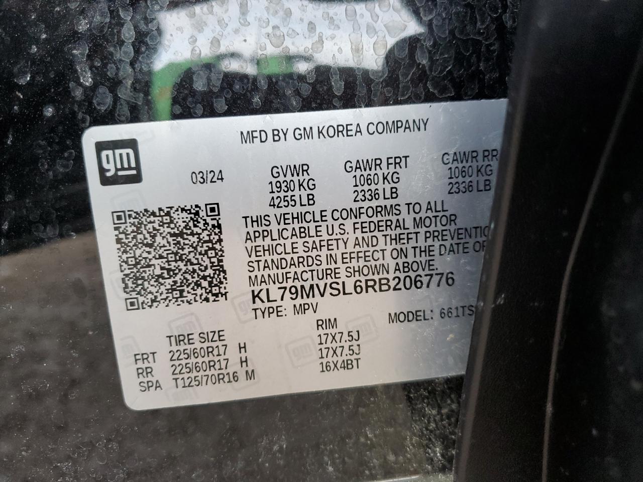 2024 CHEVROLET TRAILBLAZER ACTIV VIN:KL79MVSL6RB206776