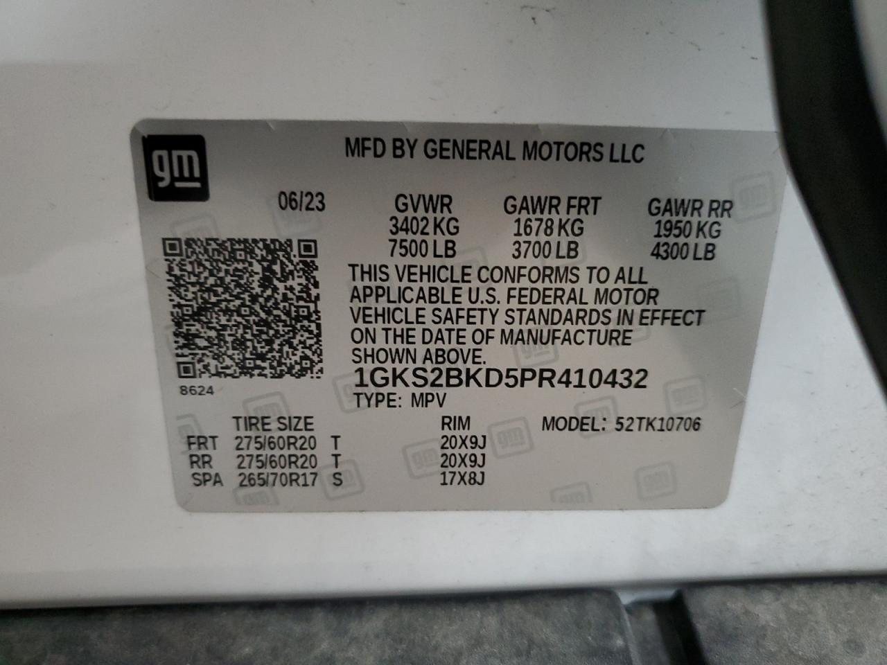2023 GMC YUKON SLT VIN:1GKS2BKD5PR410432