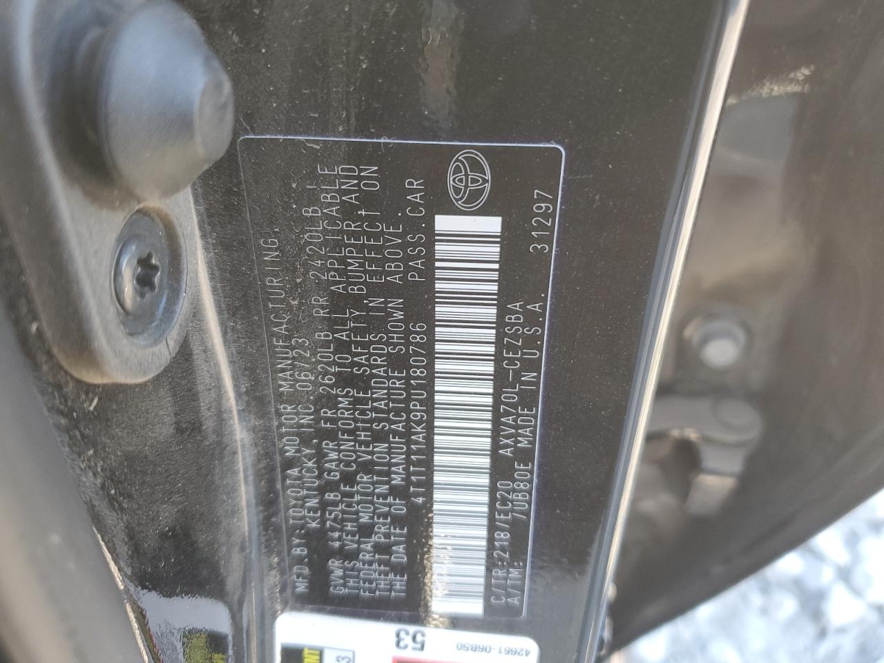 2023 TOYOTA CAMRY SE NIGHT SHADE VIN:4T1T11AK9PU180786