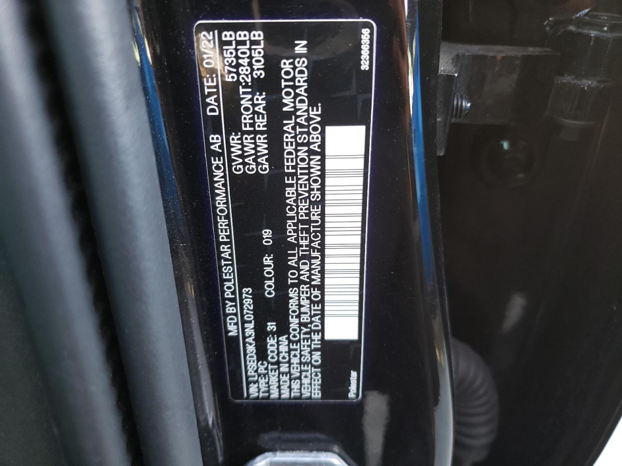 2022 POLESTAR 2  VIN:LPSED3KA3NL072973