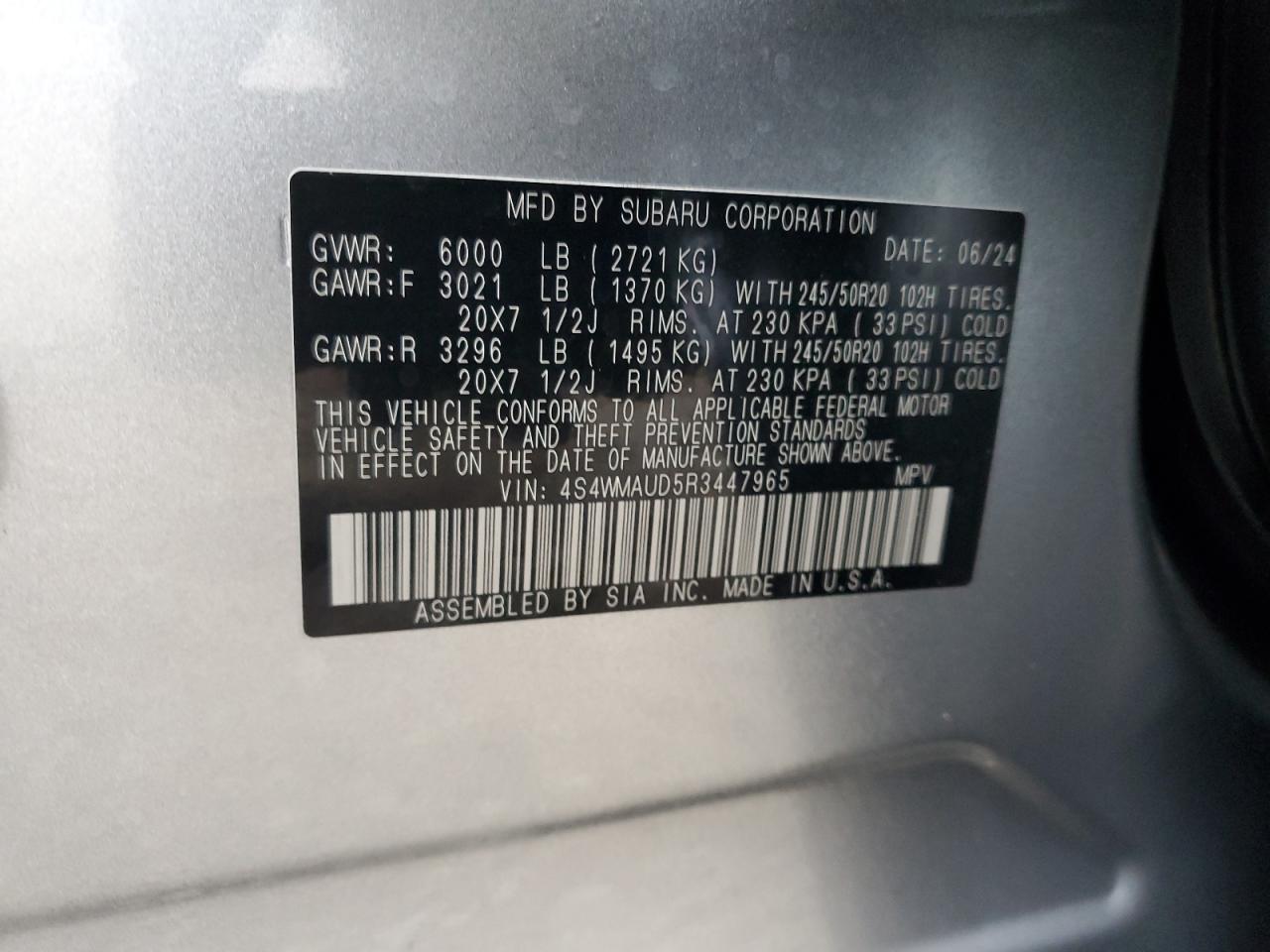2024 SUBARU ASCENT LIMITED VIN:4S4WMAUD5R3447965