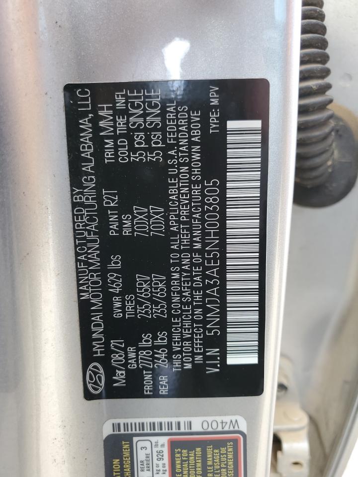 2022 HYUNDAI TUCSON SE VIN:5NMJA3AE5NH003805