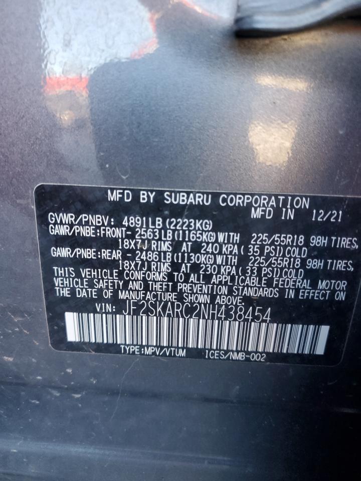2022 SUBARU FORESTER TOURING VIN:JF2SKARC2NH438454