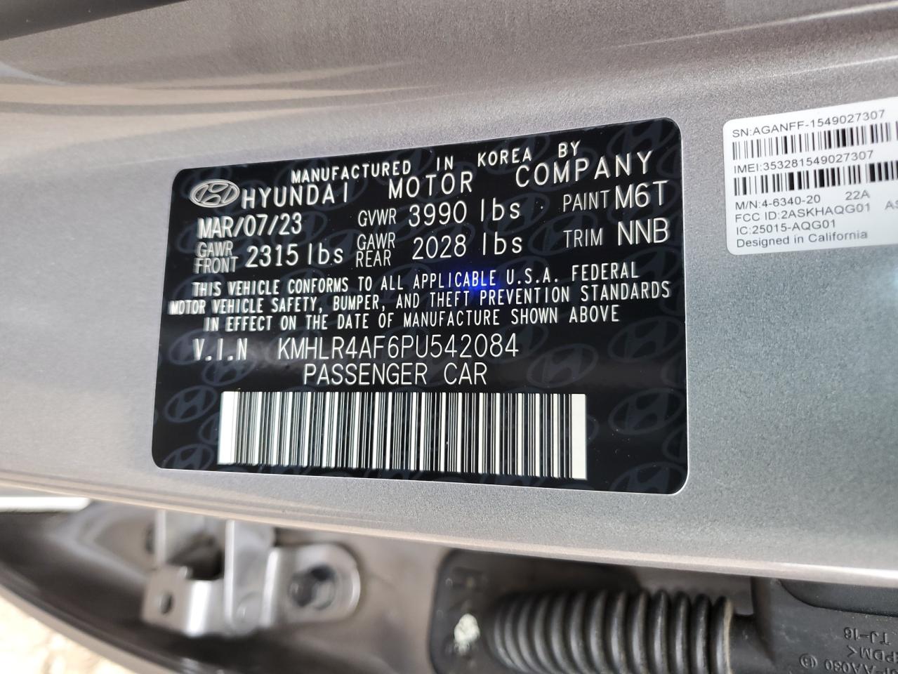 2023 HYUNDAI ELANTRA N LINE VIN:KMHLR4AF6PU542084