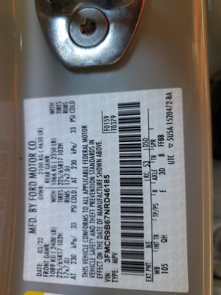 2022 FORD BRONCO SPORT BIG BEND VIN:3FMCR9B67NRD46185