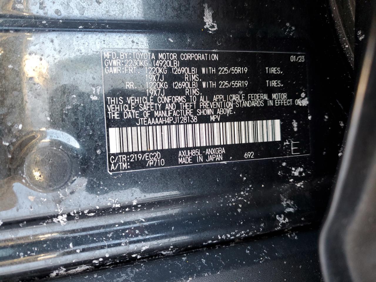 2023 TOYOTA VENZA LE VIN:JTEAAAAH4PJ128138
