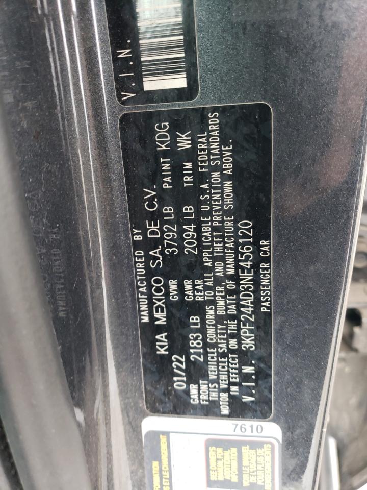 2022 KIA FORTE FE VIN:3KPF24AD3NE456120