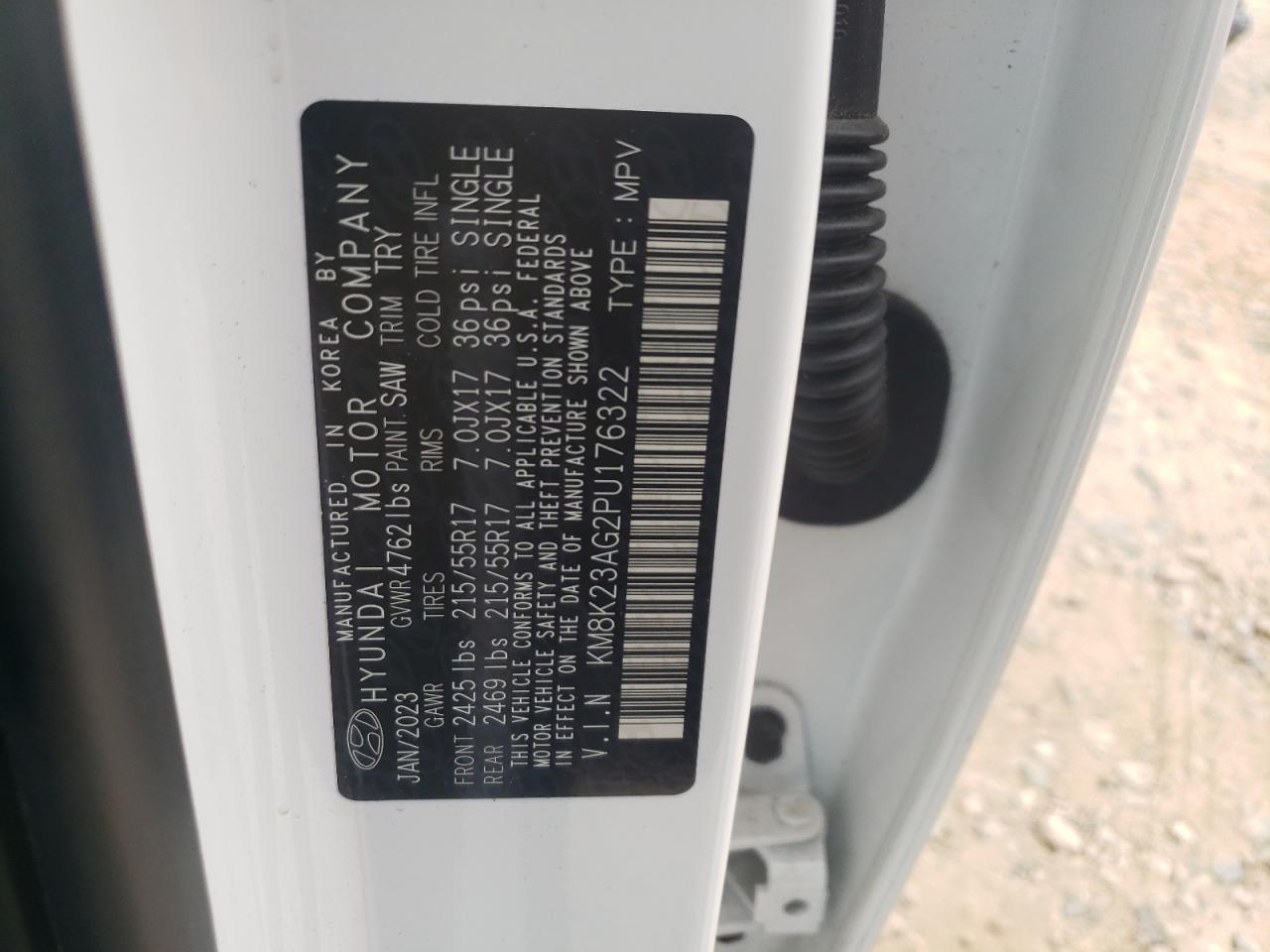 2023 HYUNDAI KONA SE VIN:KM8K23AG2PU176322