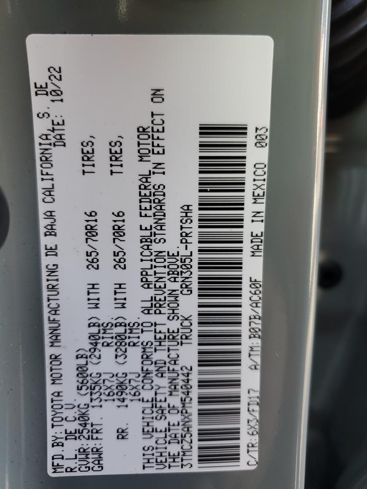 2023 TOYOTA TACOMA DOUBLE CAB VIN:3TMCZ5ANXPM540442