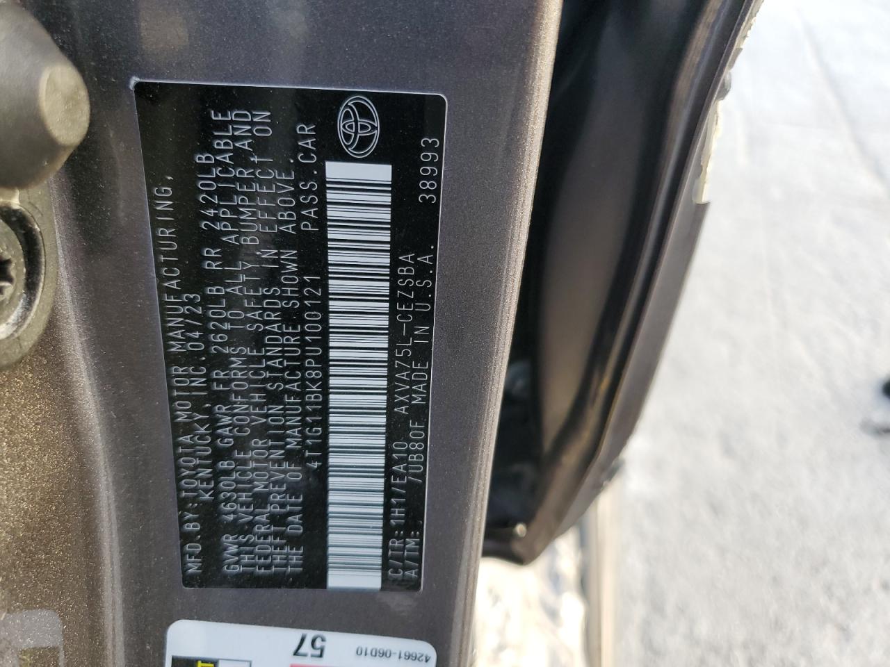 2023 TOYOTA CAMRY SE NIGHT SHADE VIN:4T1G11BK8PU100121