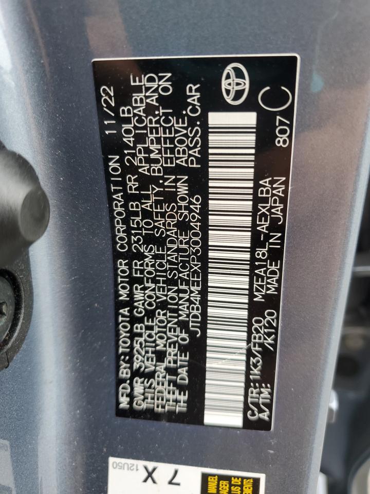 2023 TOYOTA COROLLA LE VIN:JTDB4MEEXP3004946