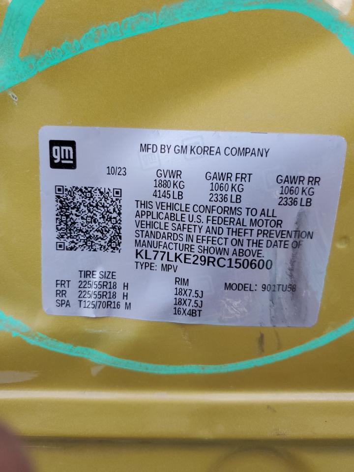 2024 CHEVROLET TRAX ACTIV VIN:KL77LKE29RC150600