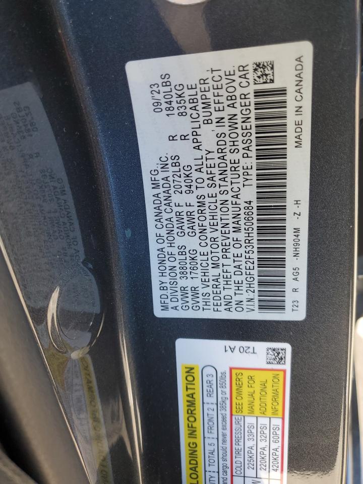 2024 HONDA CIVIC SPORT VIN:2HGFE2F53RH506684