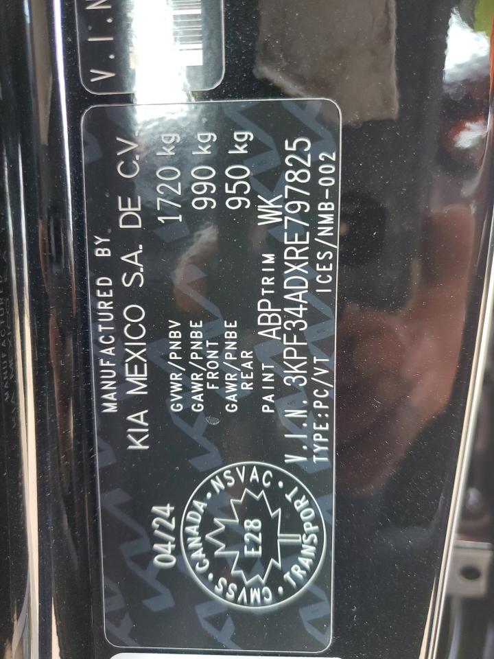 2024 KIA FORTE EX VIN:3KPF34ADXRE797825