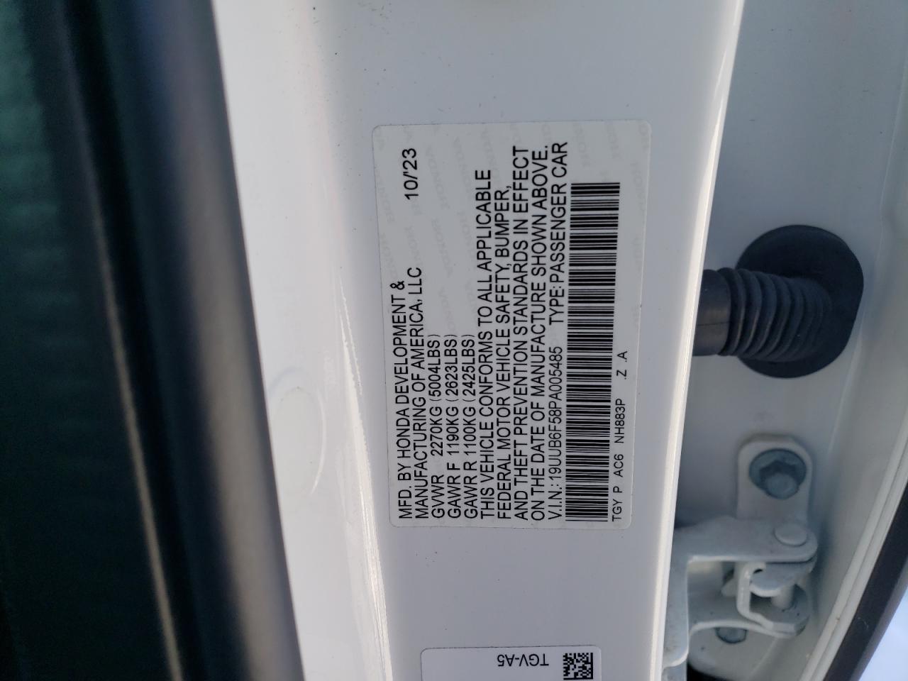 2023 ACURA TLX A-SPEC VIN:19UUB6F58PA005485