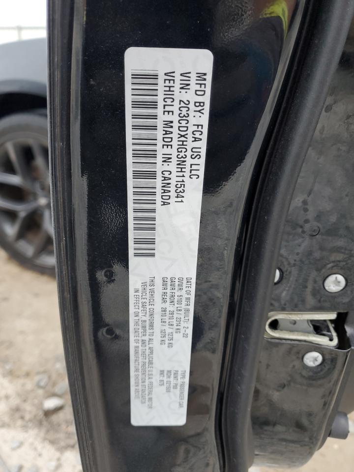 2022 DODGE CHARGER GT VIN:2C3CDXHG3NH115341