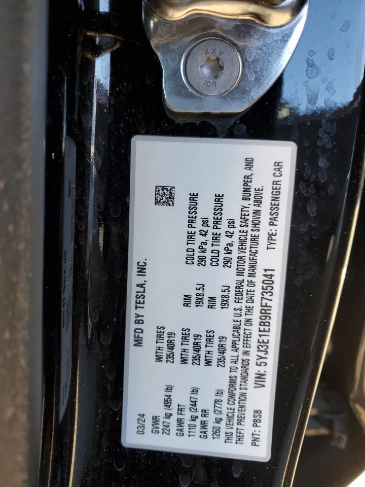 2024 TESLA MODEL 3  VIN:5YJ3E1EB9RF735041