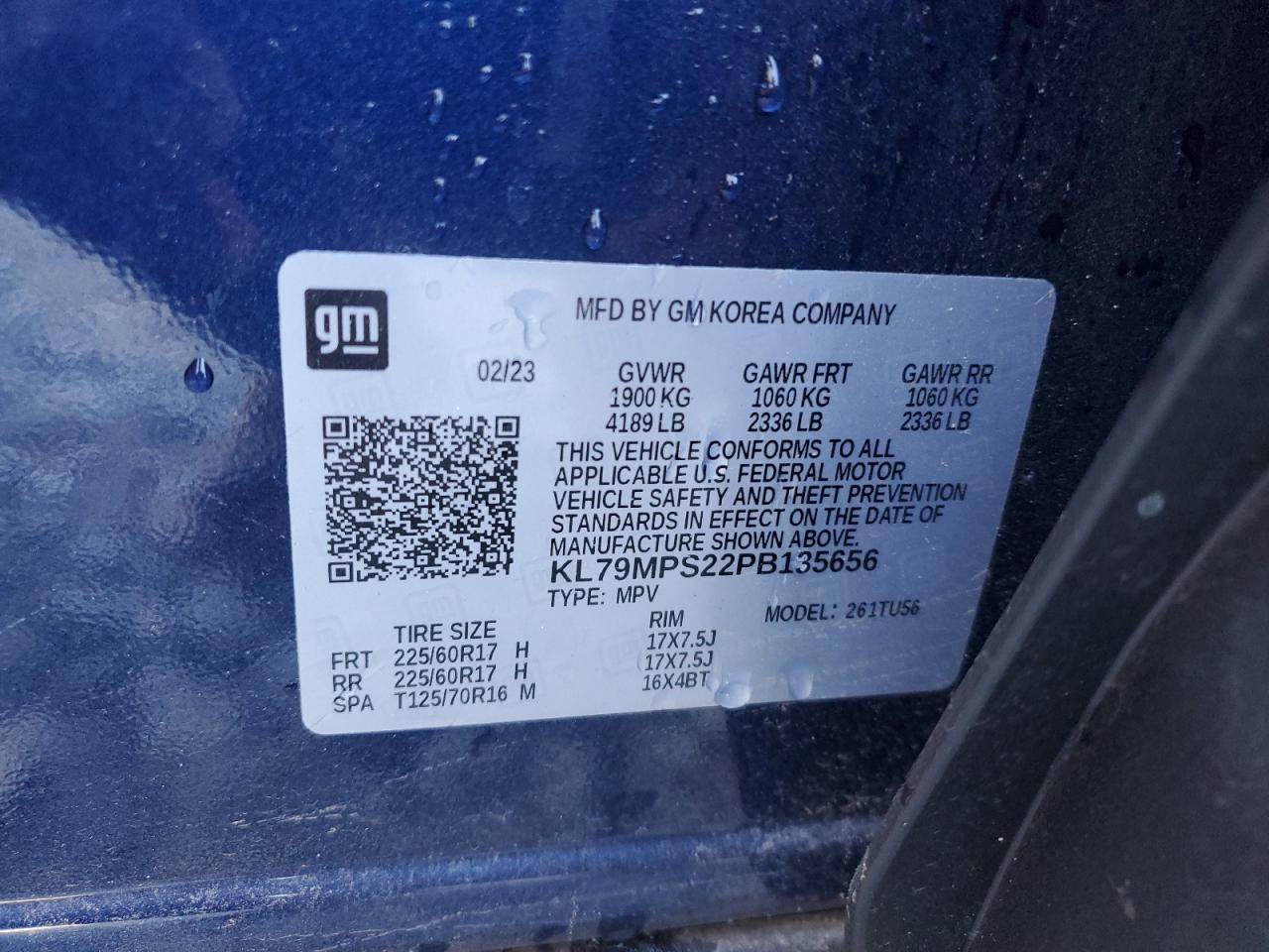 2023 CHEVROLET TRAILBLAZER LT VIN:KL79MPS22PB135656