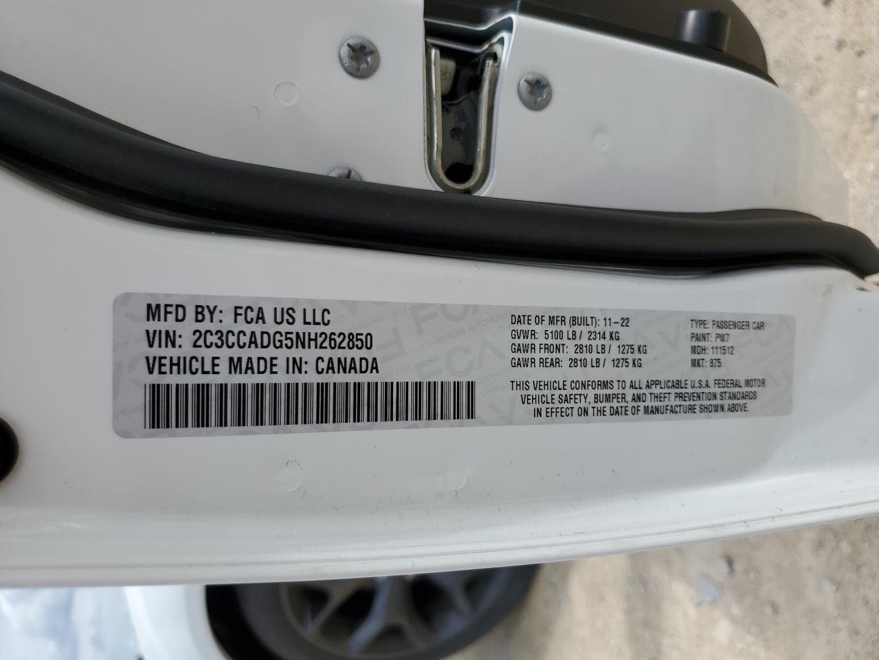 2022 CHRYSLER 300 TOURING L VIN:2C3CCADG5NH262850
