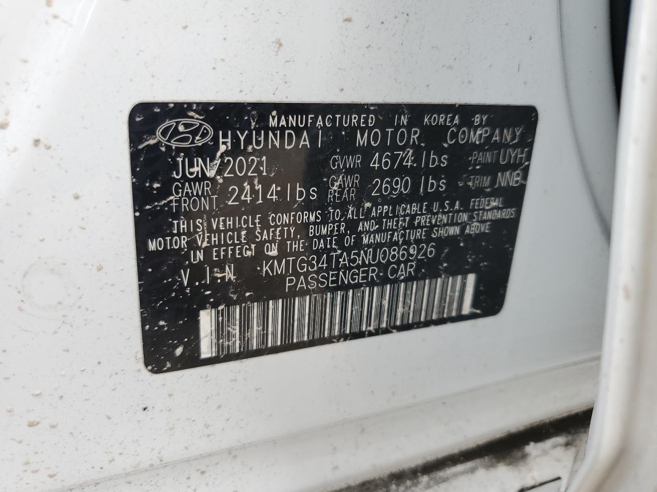 2022 GENESIS G70 BASE VIN:KMTG34TA5NU086926