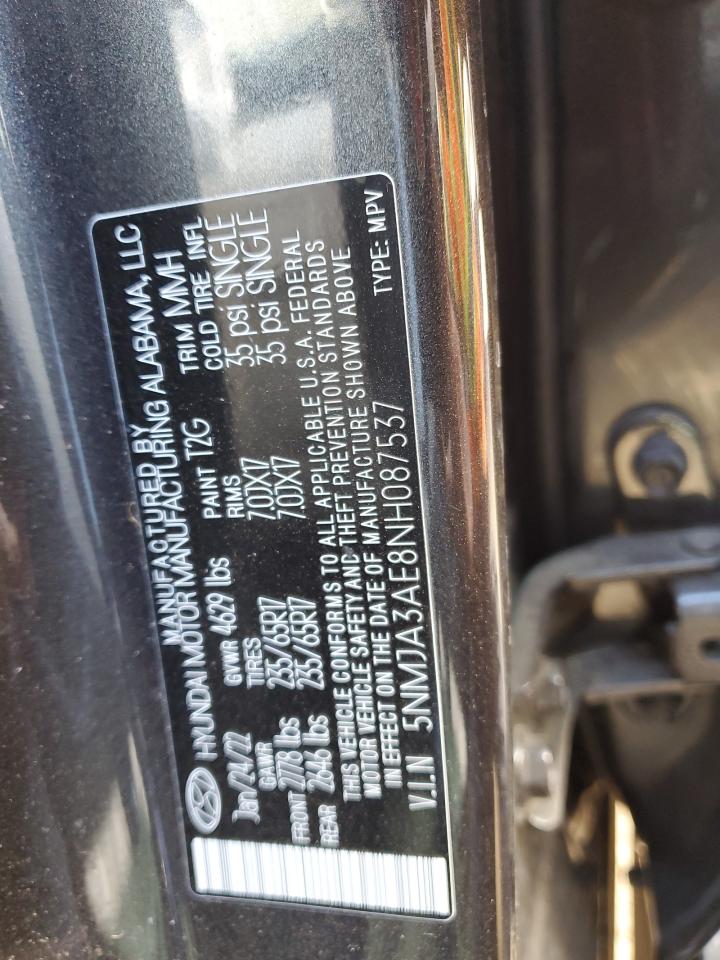 2022 HYUNDAI TUCSON SE VIN:5NMJA3AE8NH087537