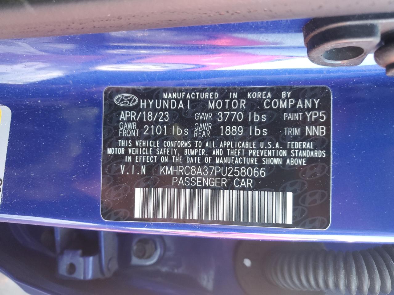 2023 HYUNDAI VENUE SEL VIN:KMHRC8A37PU258066