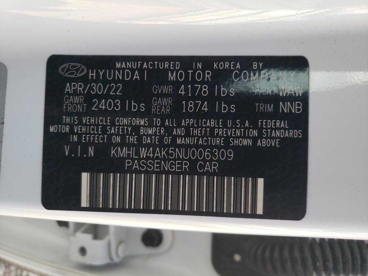 2022 HYUNDAI ELANTRA N  VIN:KMHLW4AK5NU006309