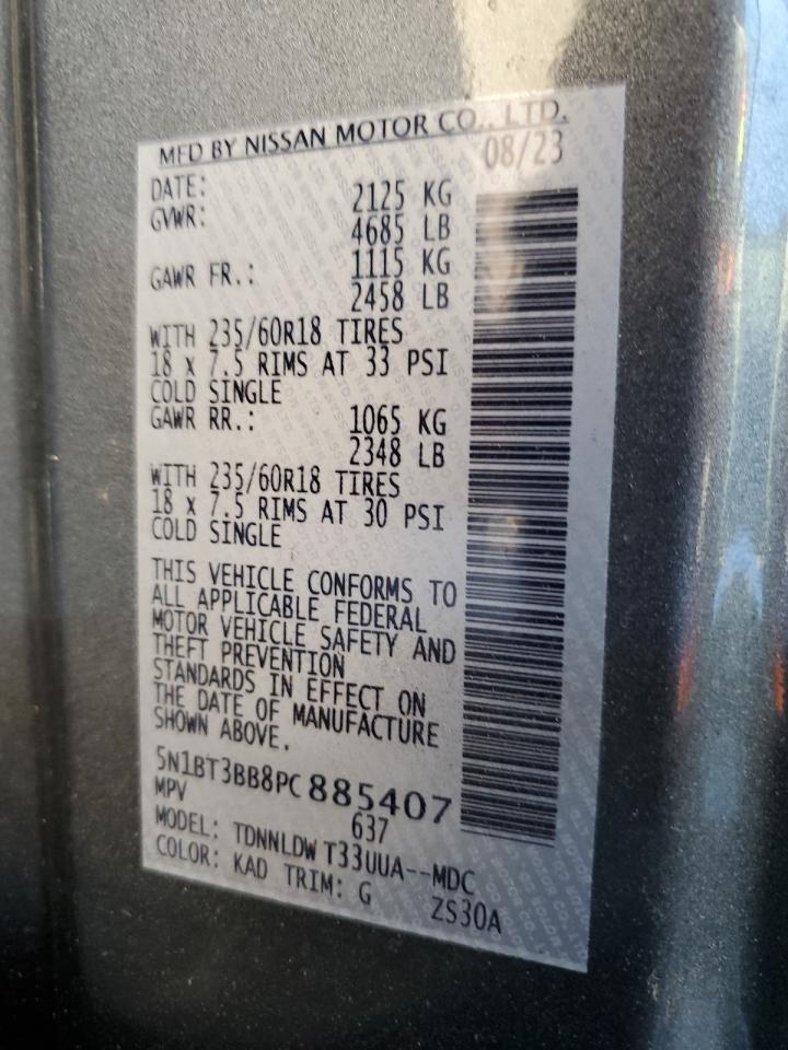 2023 NISSAN ROGUE SV VIN:5N1BT3BB8PC885407