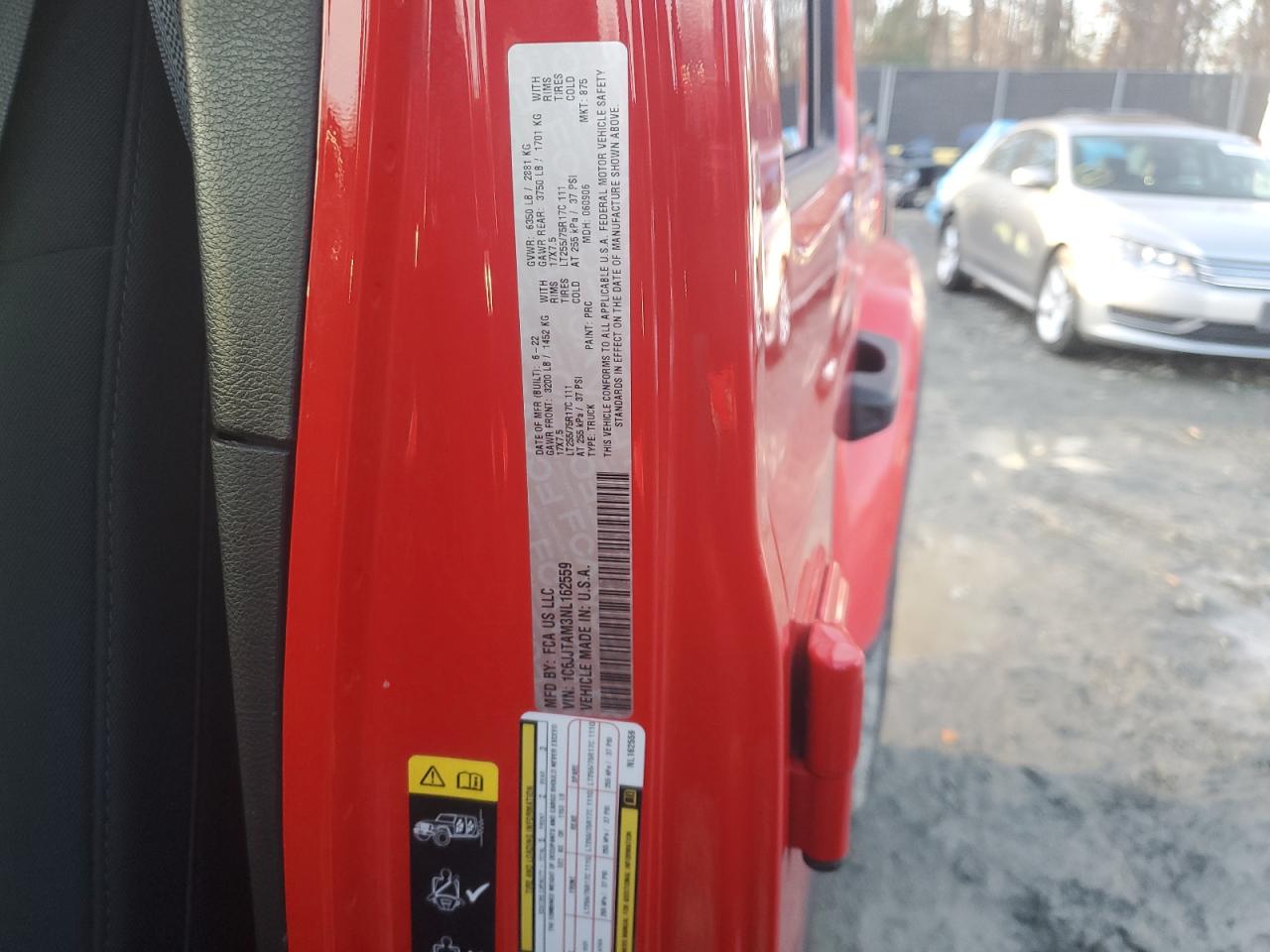 2022 JEEP GLADIATOR SPORT VIN:1C6JJTAM3NL162559