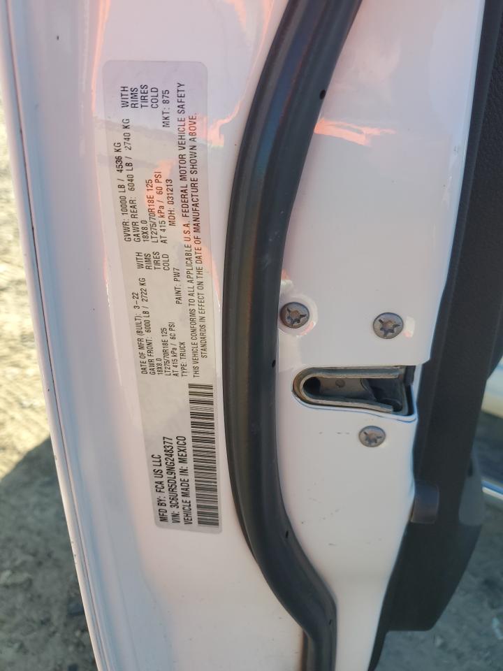 2022 RAM 2500 BIG HORN/LONE STAR VIN:3C6UR5DL9NG248377